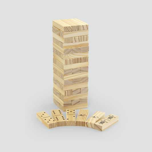 Wooden tower game for outdoors