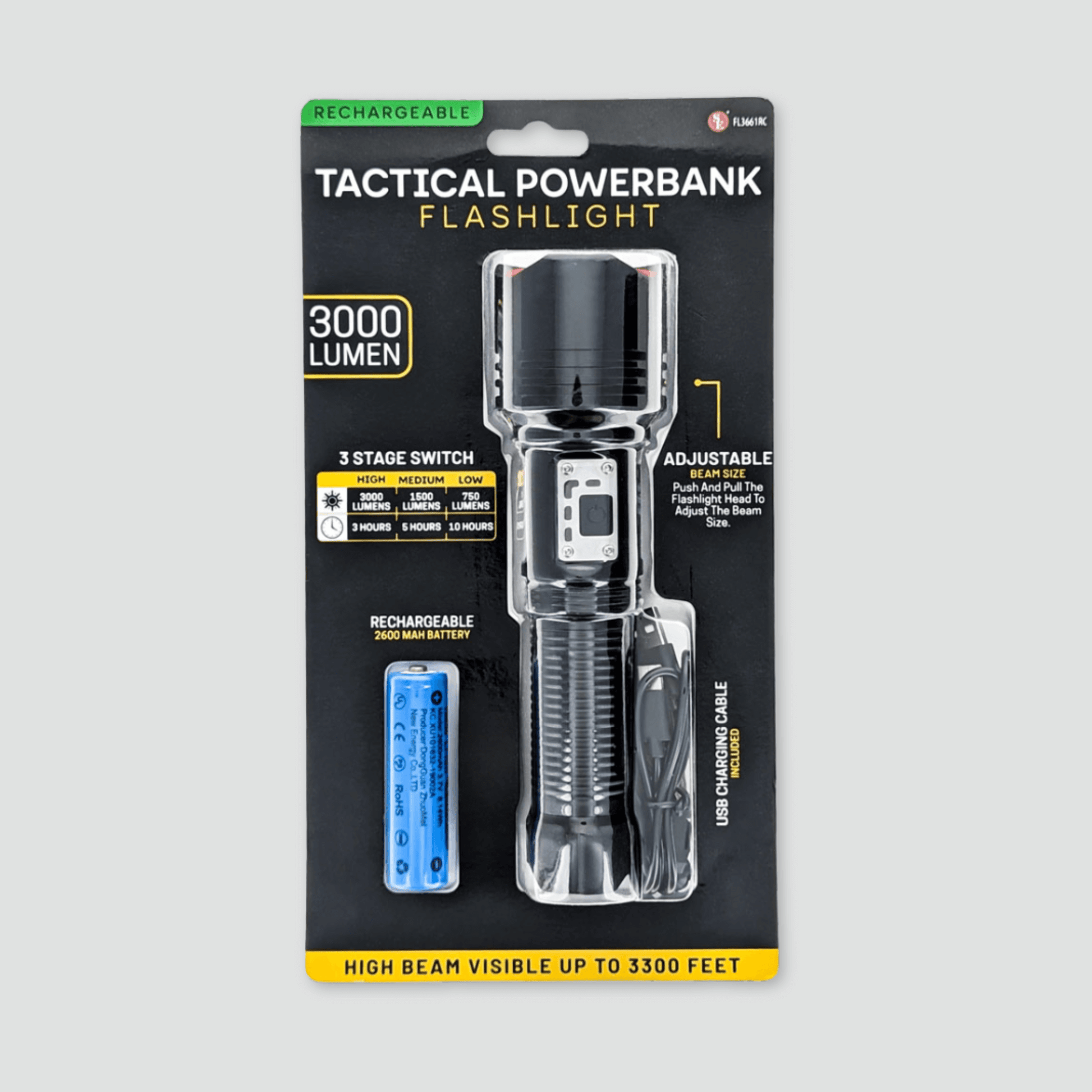3000 Lumen Tactical Flashlight in package