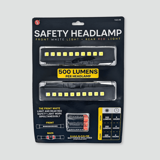 Safety headlamp, two pack with white and red lights