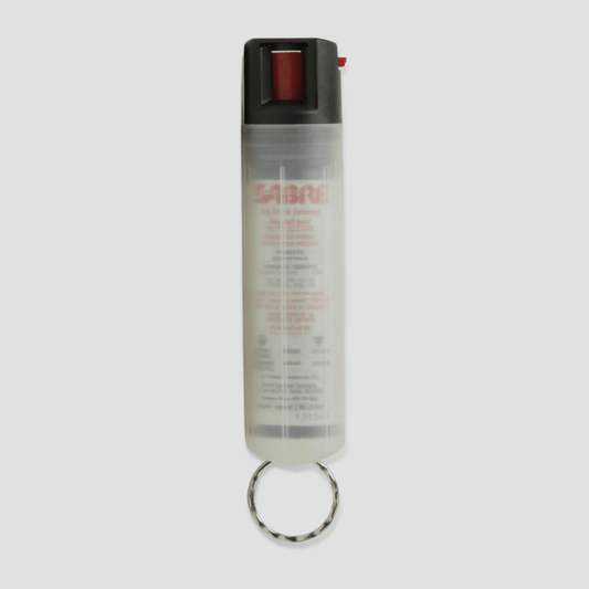 Dog attack deterrent spray, in a white canister.