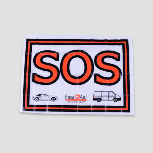 White and red plastic SOS flag