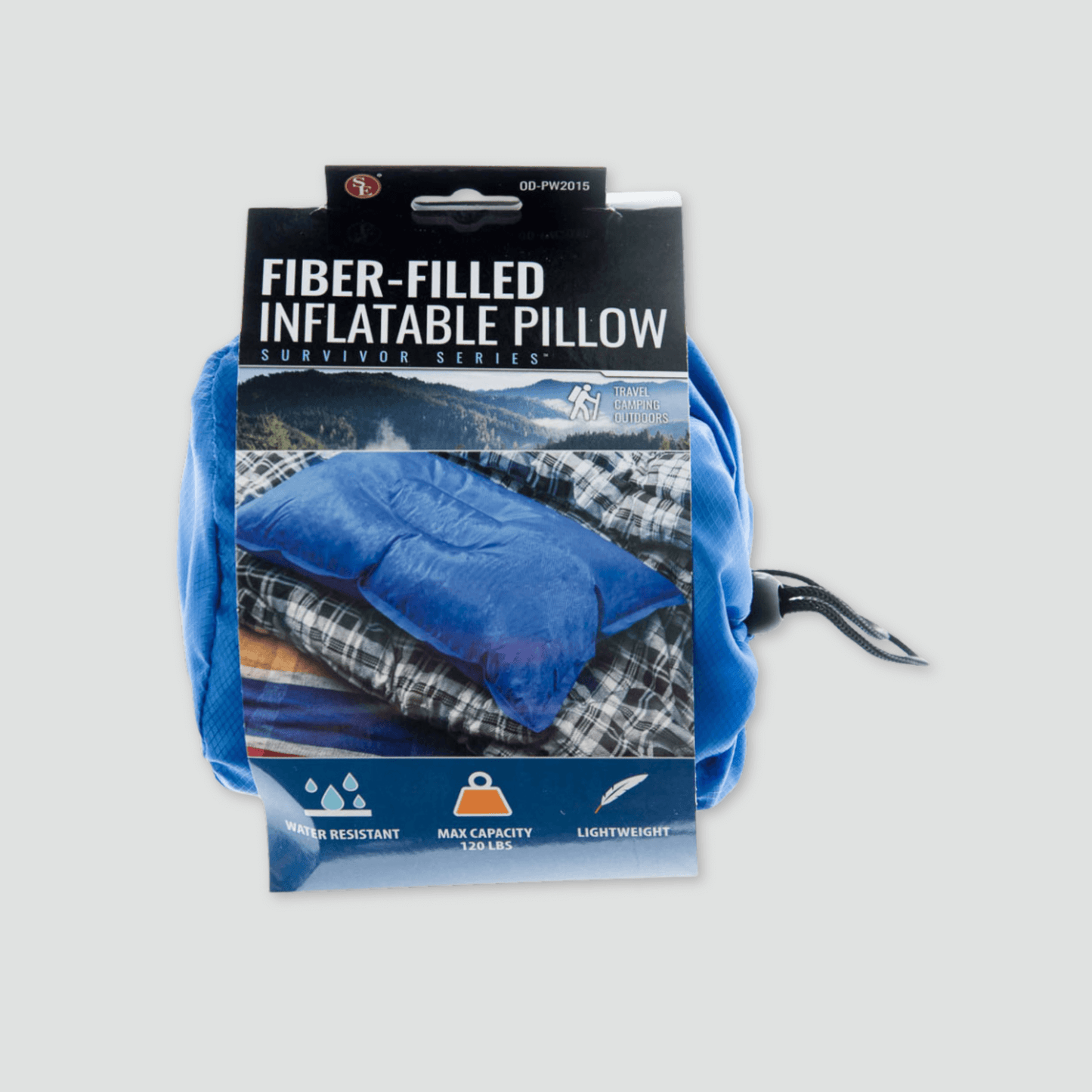 Blue Self inflatable Pillow rolled up