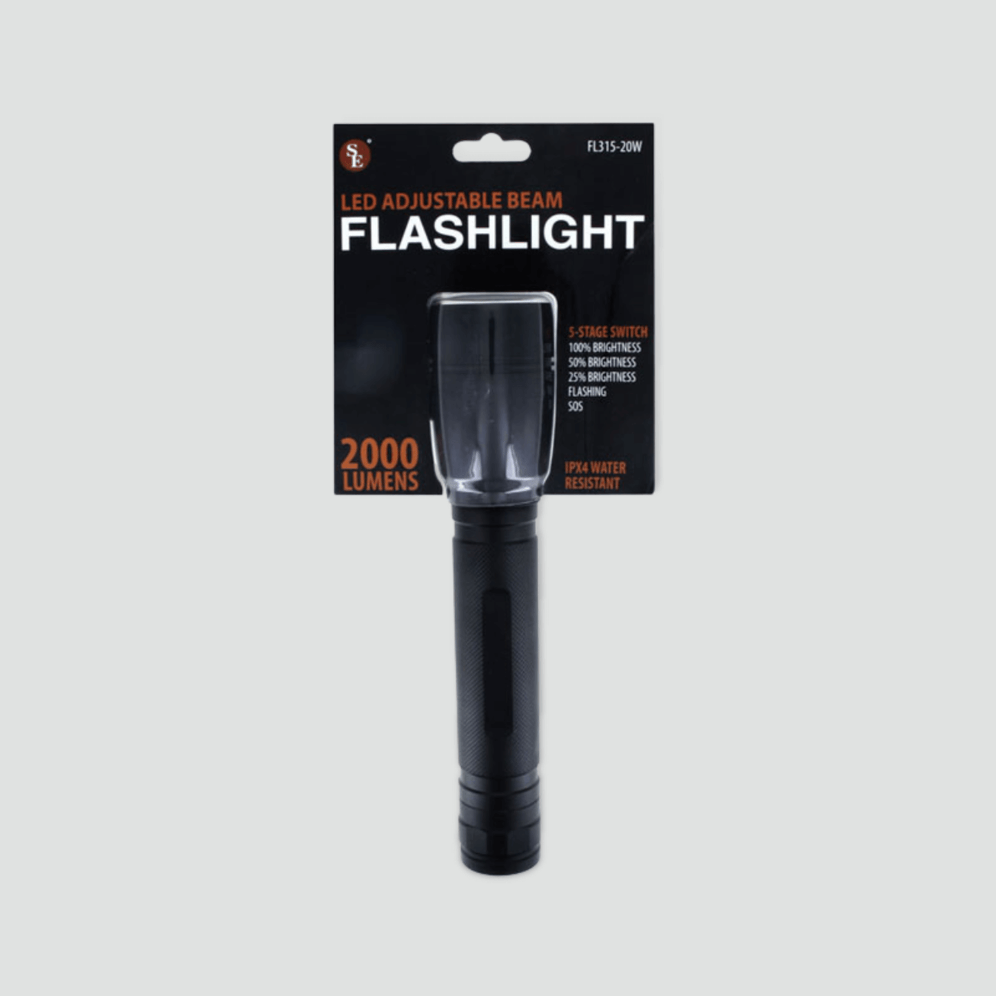 Black 2000 lumen adjustable beam flashlight