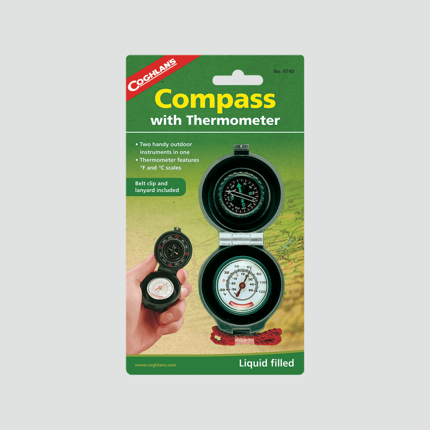 Liquid Filled Compass with Thermometer