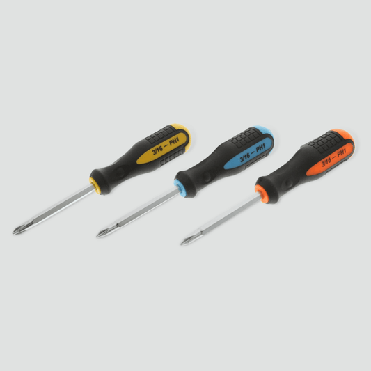 Double Ended Screwdriver with rubberized grip handle