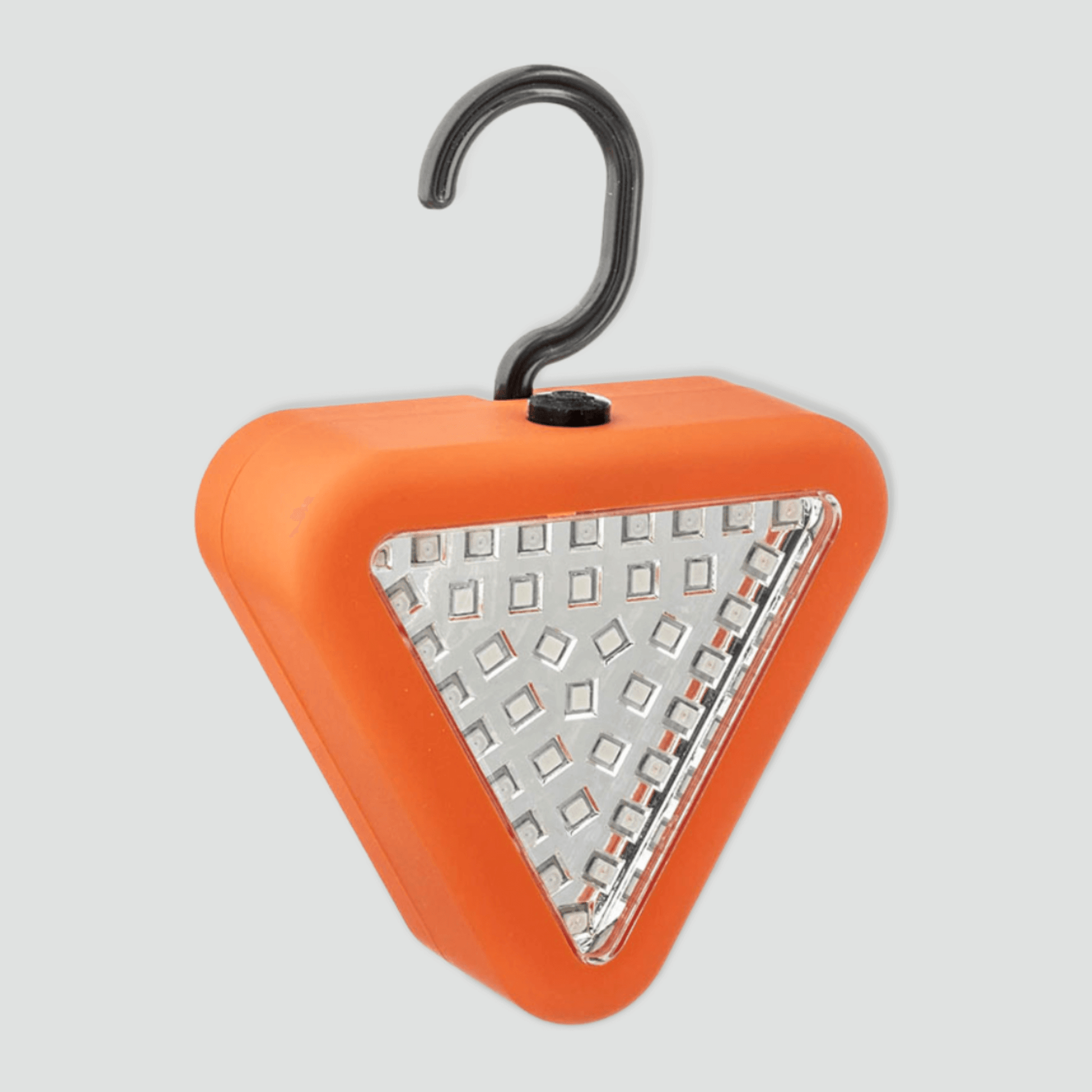 Orange safety triangle light with hanging hook attached